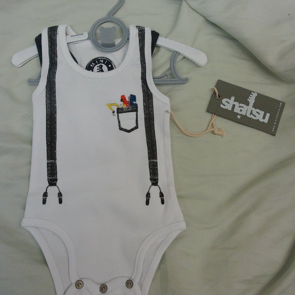 Mini Shatsu Onesie with Suspender and cars-in-pocket detail